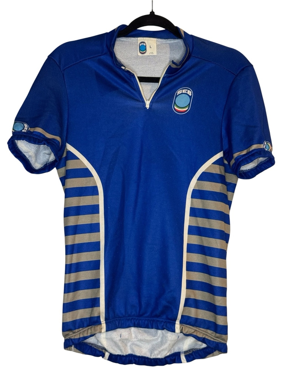 SEB Moser Vtg. 80’s Cycling Jersey with Striped Side Panels made in 🇮🇹